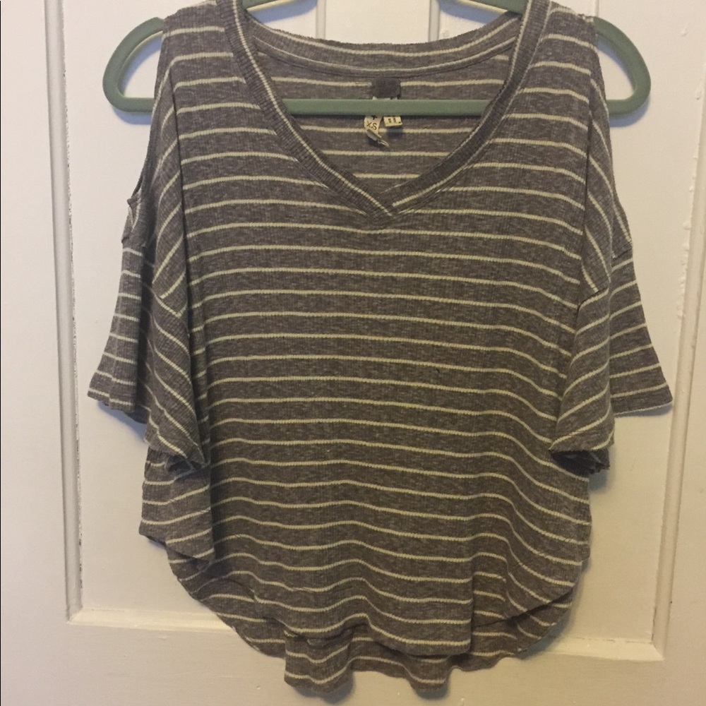 Free People Striped Cold-Shoulder Tee